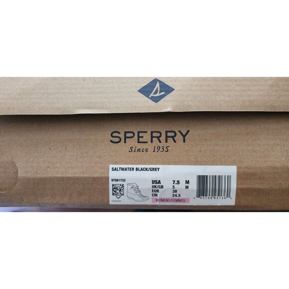 IN BOX - SPERRY SALTWATER BLACK/GREY BOOTS SIZE 7.5 - Picture 6 of 6